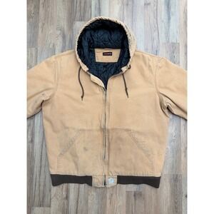 Wolverine Canvas Work Jacket XL Tall Hooded Brown Distressed‎ Paint Stains